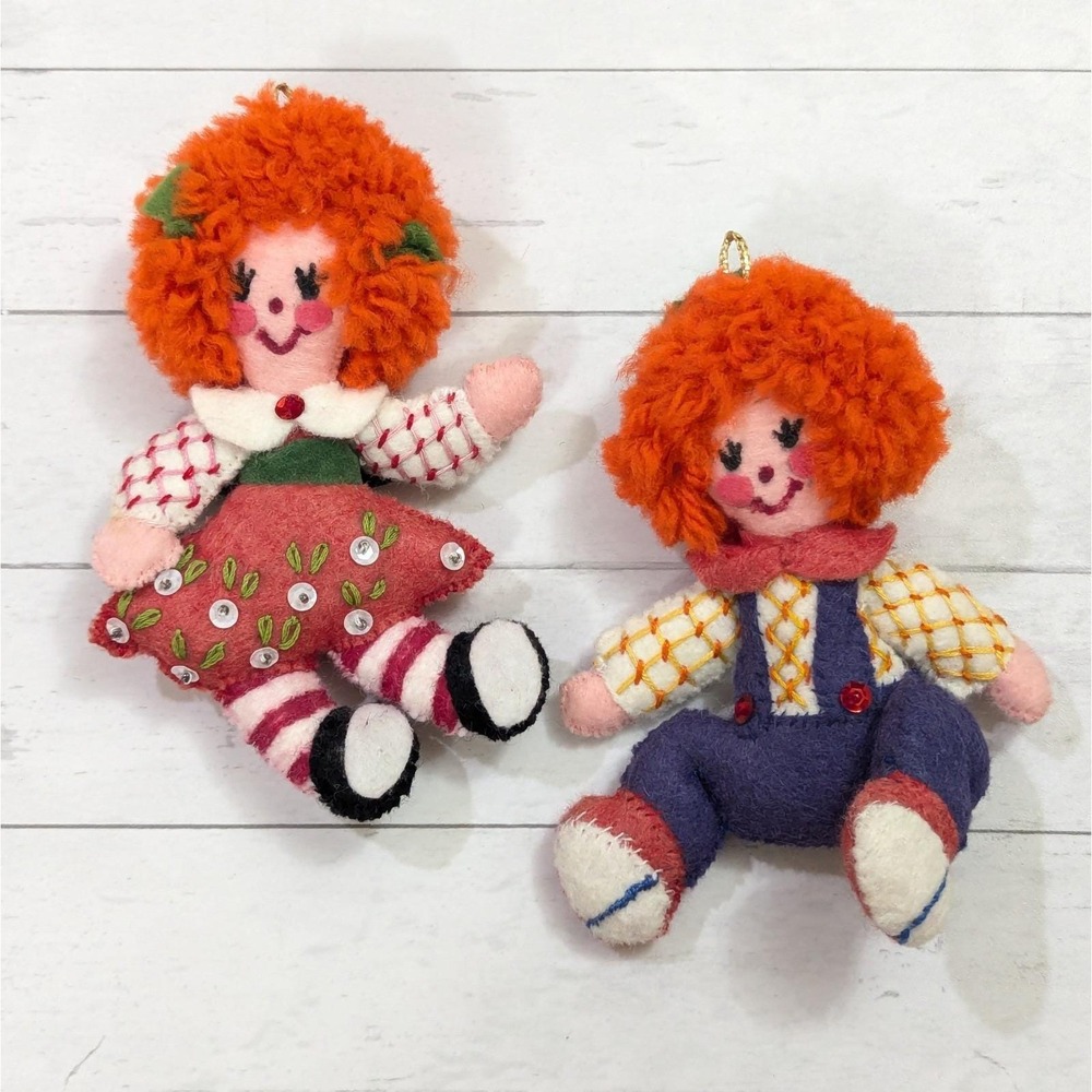 Christmas Raggedy Ann & Andy Bucilla Felt Ornaments Handmade Rag-A-Muffins 80's